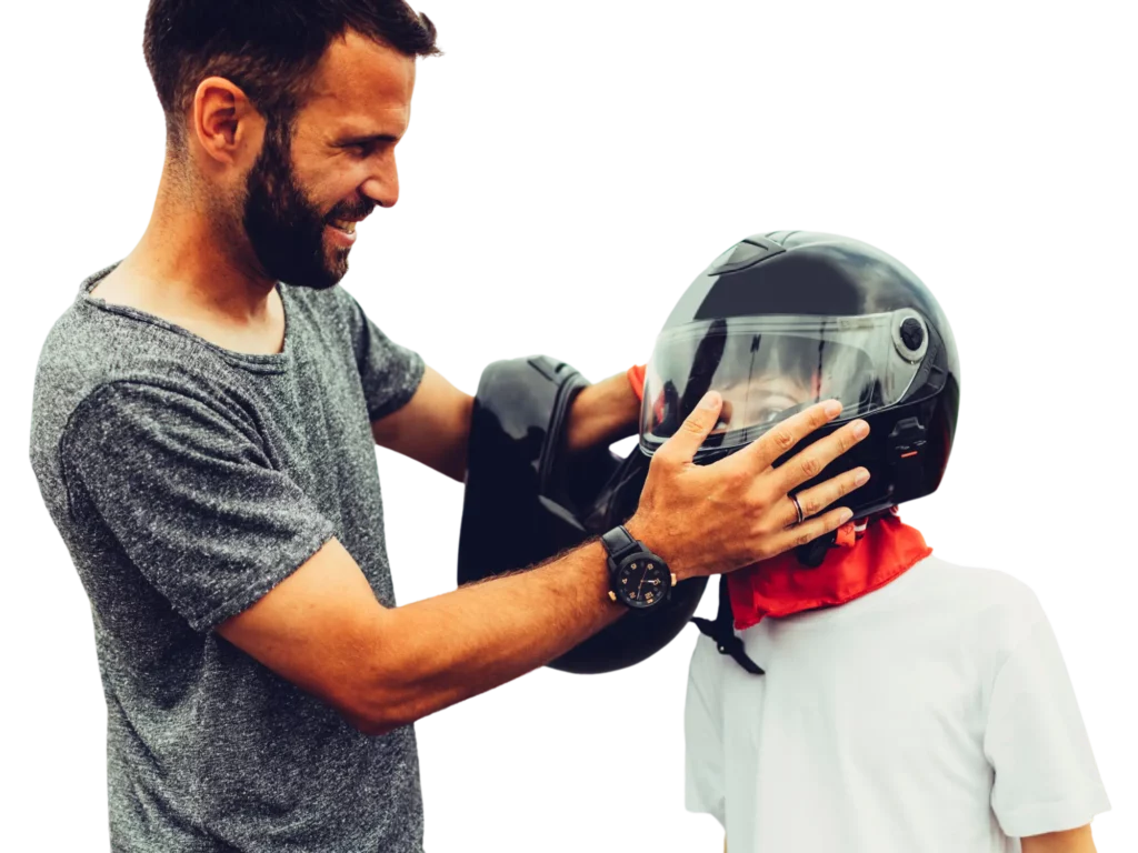 Dad and son about to go karting.