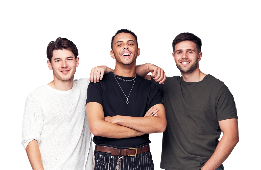 Three lads looking happy on a stag do